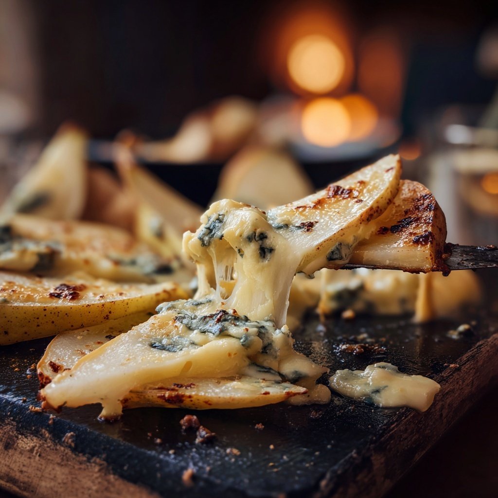 Raclette mit Birne und Blauschimmelkäse