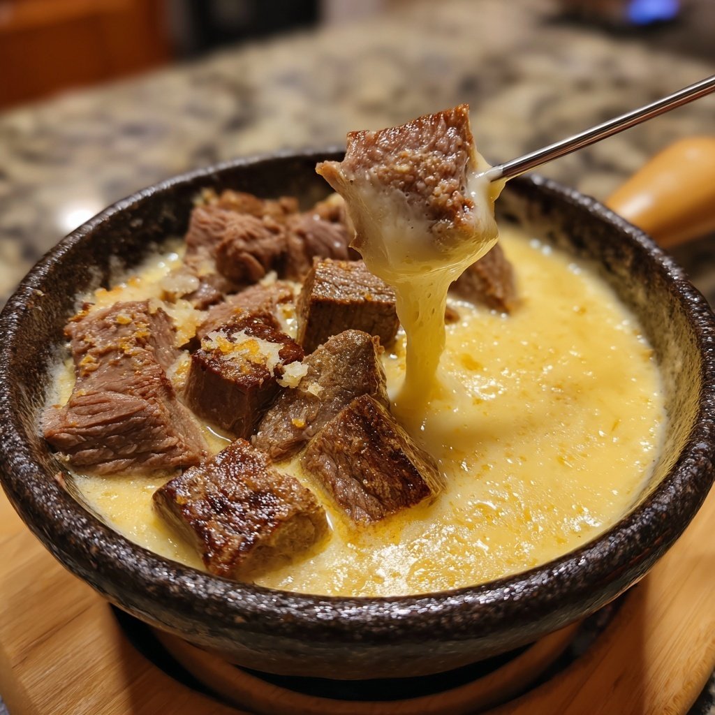 Fleischfondue mit Rinderfilet Würfeln