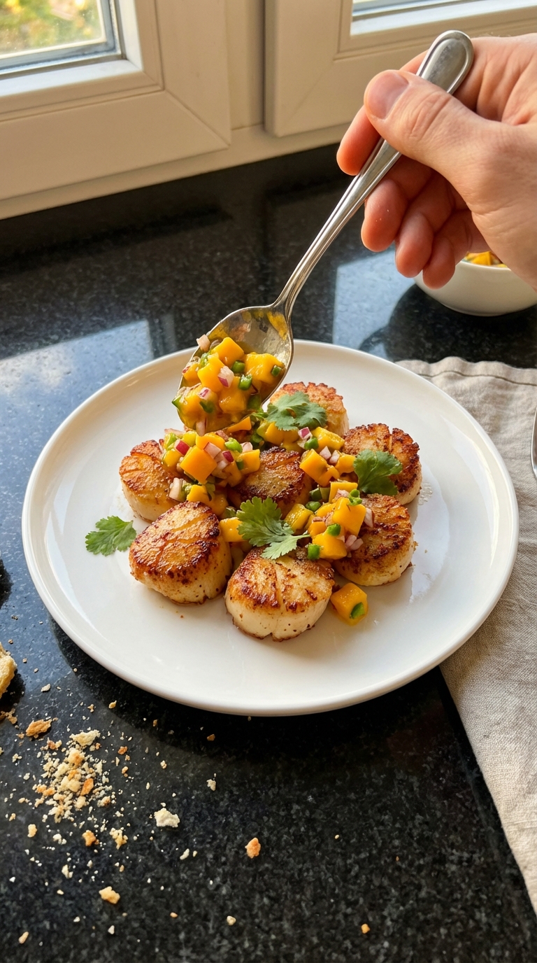 Knusprige Jakobsmuscheln mit Mango Salsa​