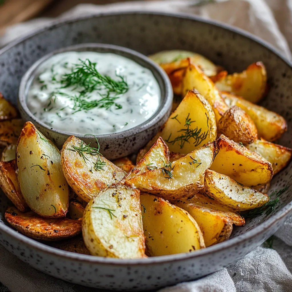 Kartoffelspalten mit Gurkendip