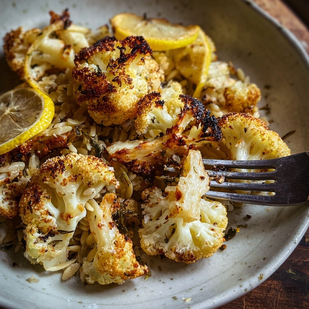 Gegrillter Blumenkohl Orzo mit Zitrone