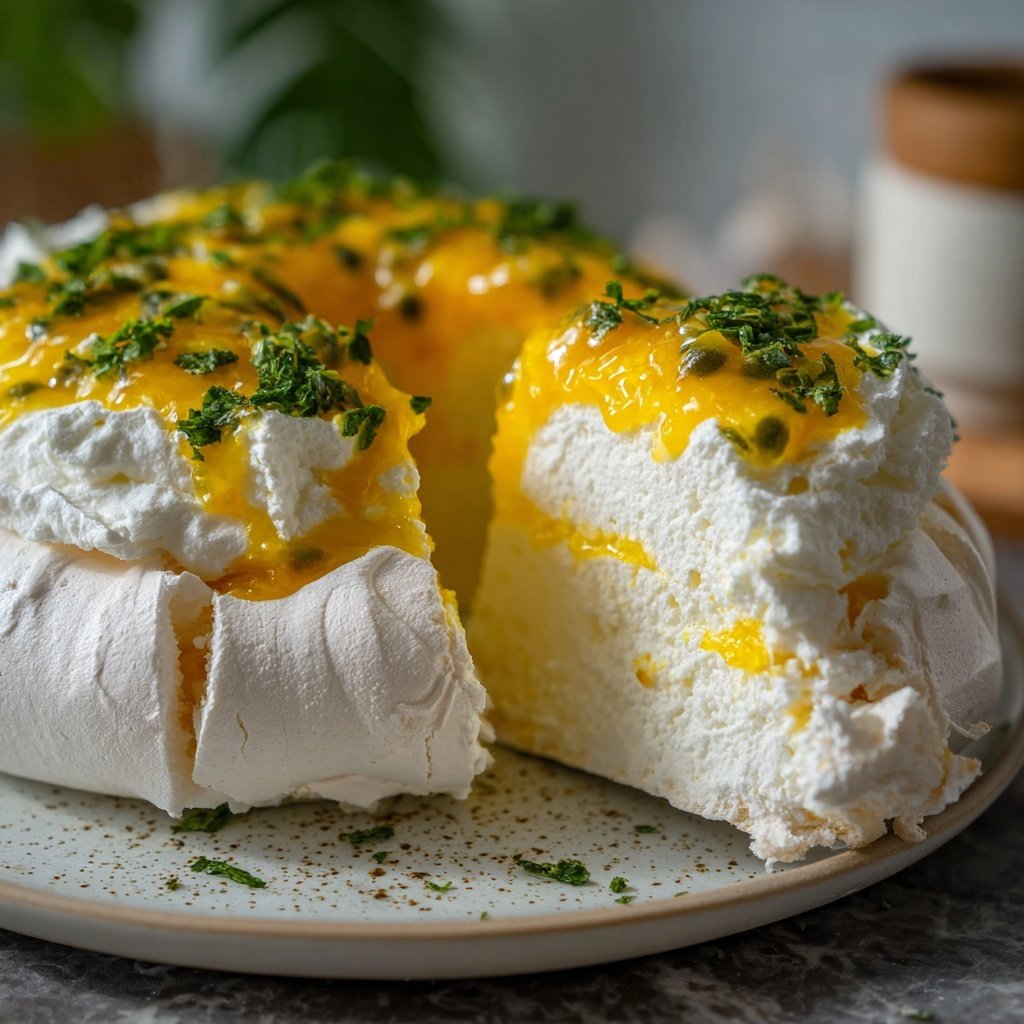 Limoncello Pavlova mit Passionsfrucht