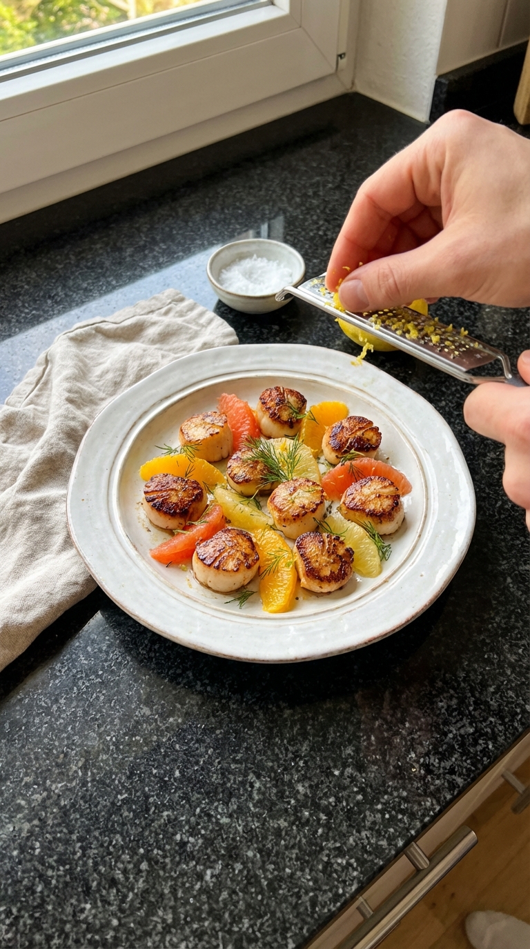 In der Pfanne Gebratene Jakobsmuscheln mit Zitrus​