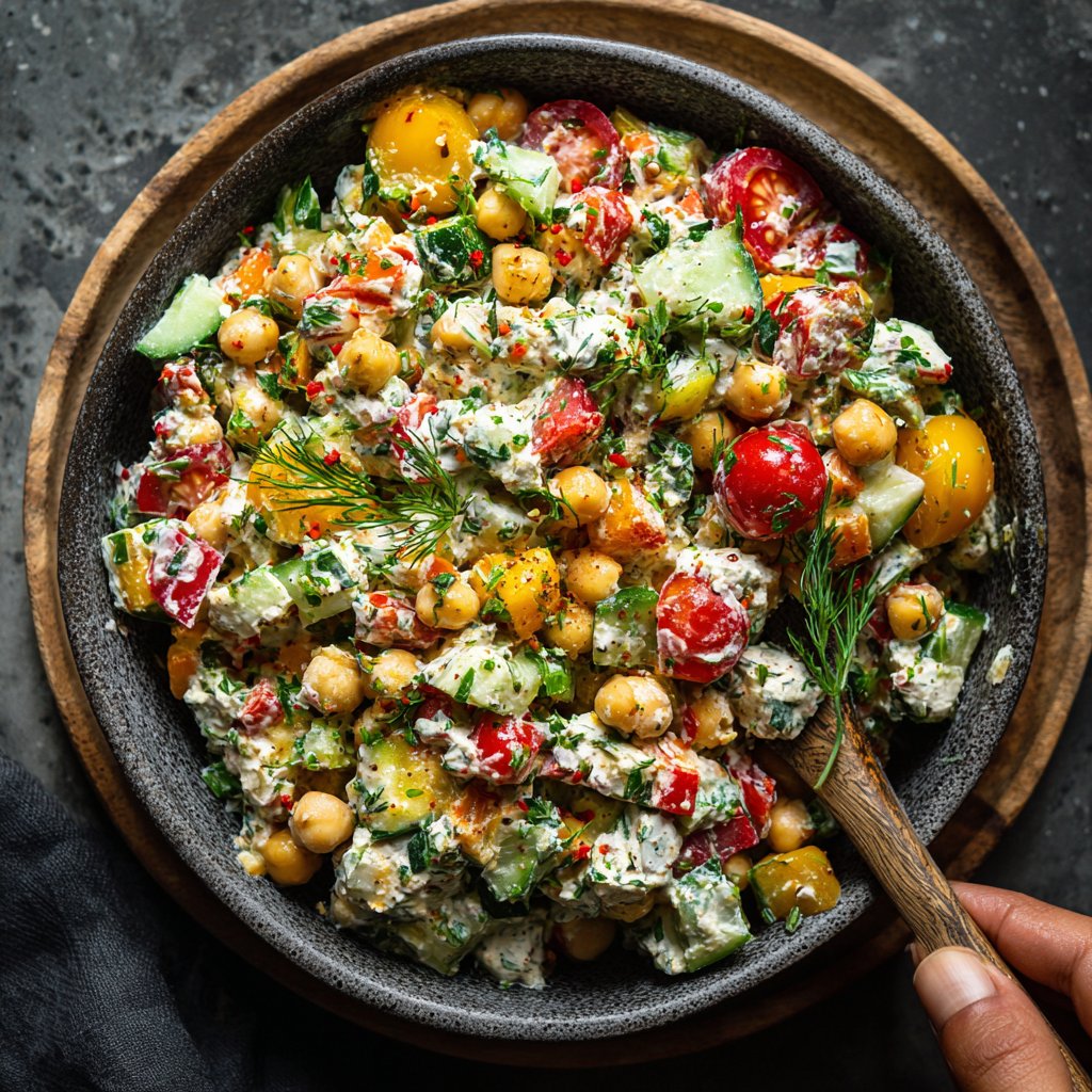 Hüttenkäse-Kichererbsensalat