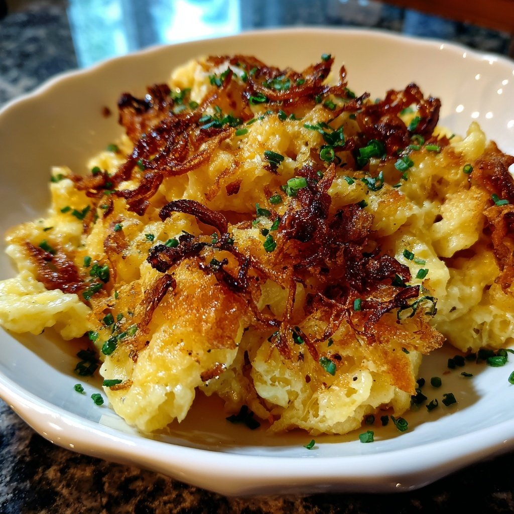 Käsespätzle mit Röstzwiebeln und Schnittlauch