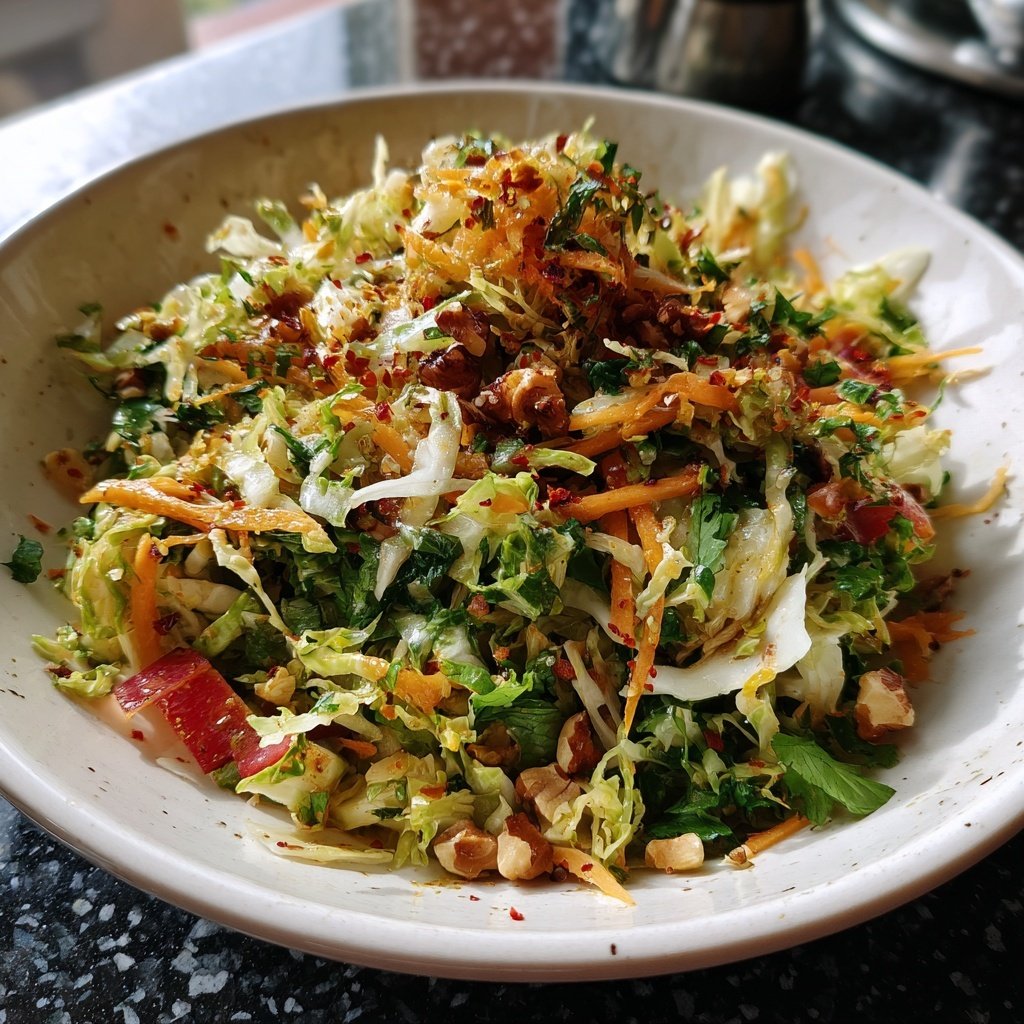 Rosenkohl-Salat mit Apfel, Walnüssen und Senfdressing​