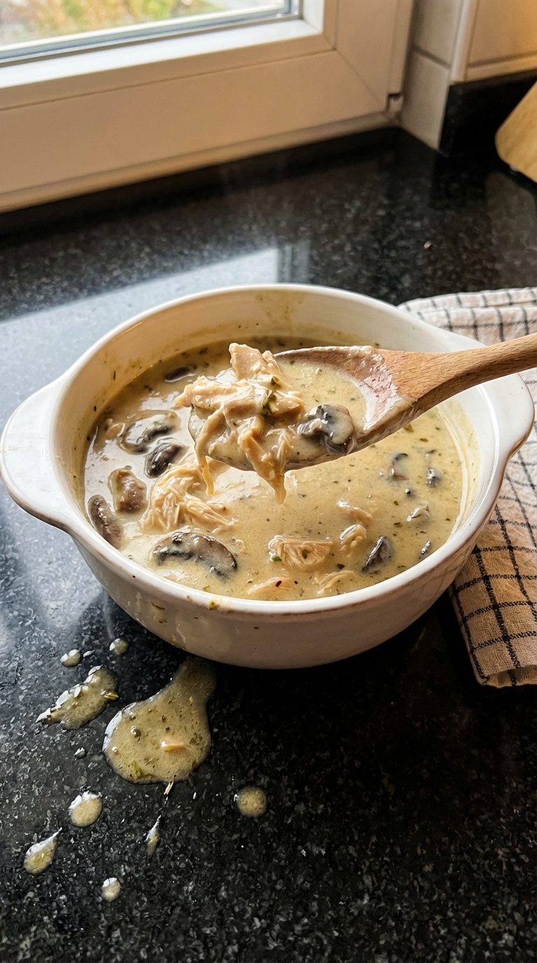 Cremige Hähnchen Pilz Suppe