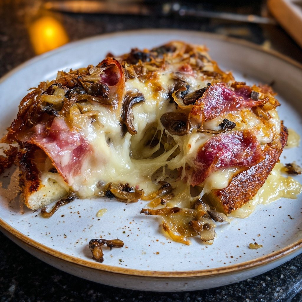 Raclette-Pfännchen mit Salami, Champignons und Zwiebeln​